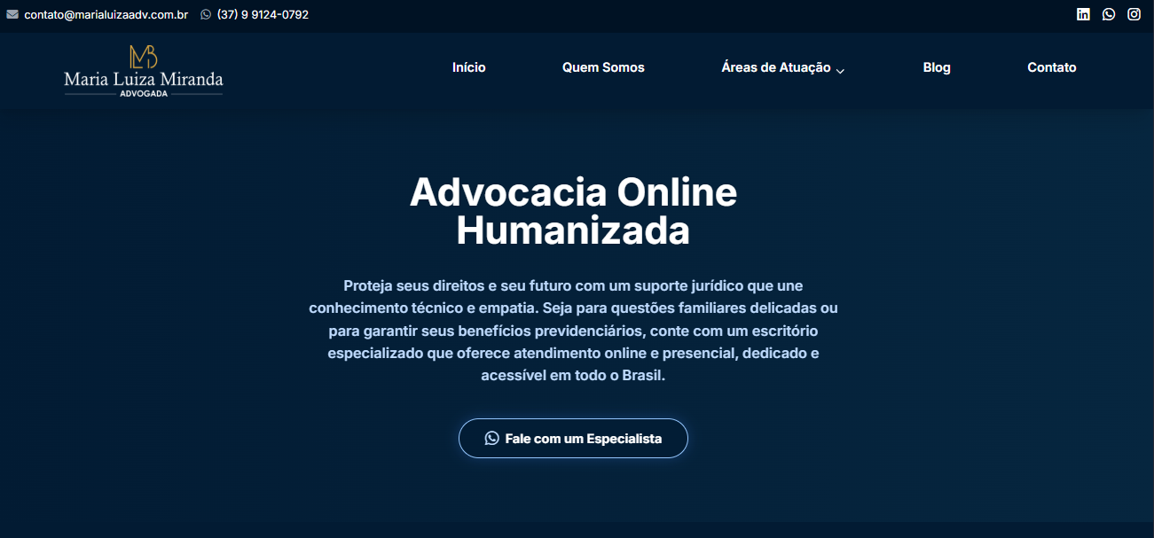 Site institucional Advocacia Maria Luiza Miranda - Direito de Família e Previdenciário