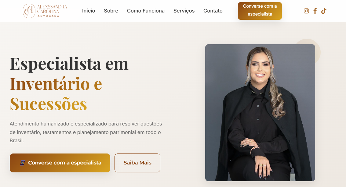 Site institucional Dra. Alexssandra Carolina - Advogada especialista em Inventário e Direito das Sucessões