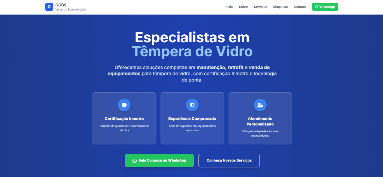 Site GCBS - Vendas e Manutenções - Especialista em equipamentos para têmpera de vidro